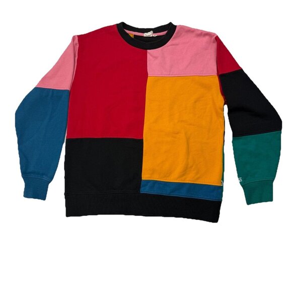 Vans Mens M Red Orange Pink Black Colorblock Crew Neck Retro Sweater - Picture 1 of 7